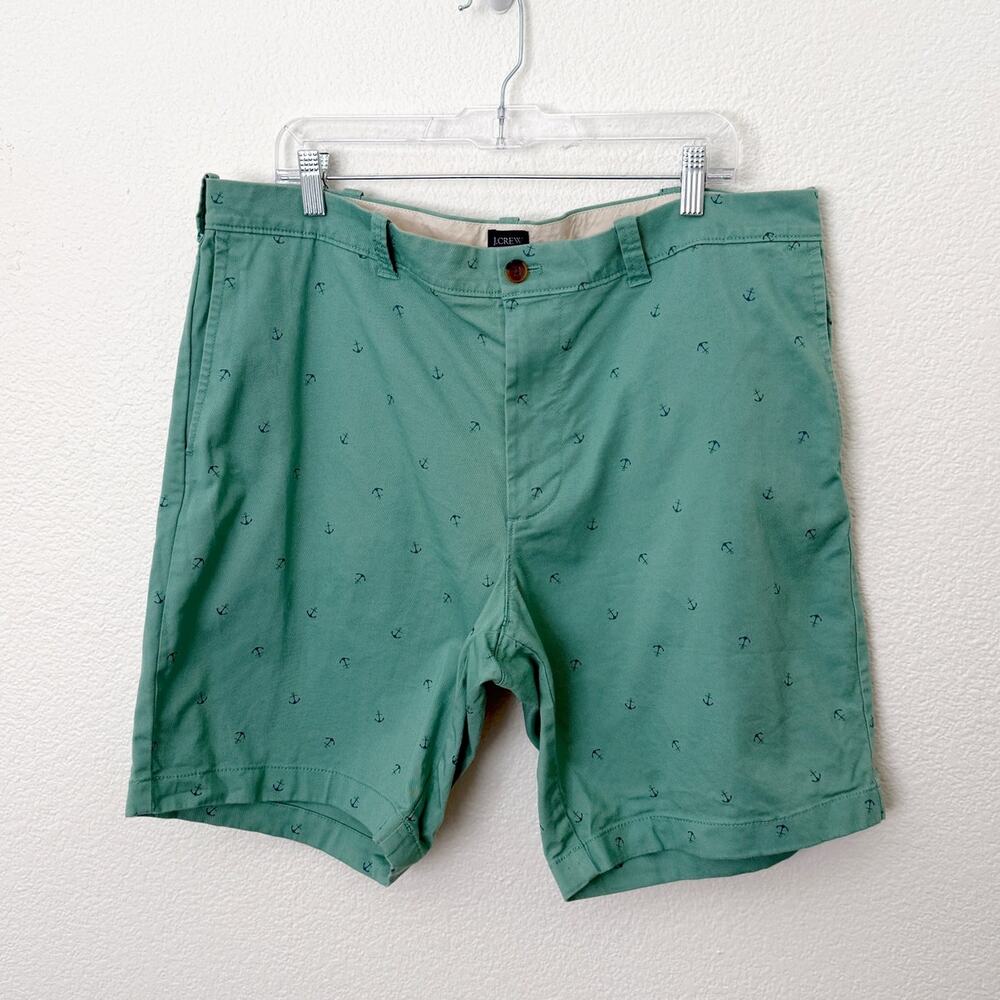 [J. Crew Factory] Green Anchor Print Stretch 9" Rivington Flex Shorts Casual 38